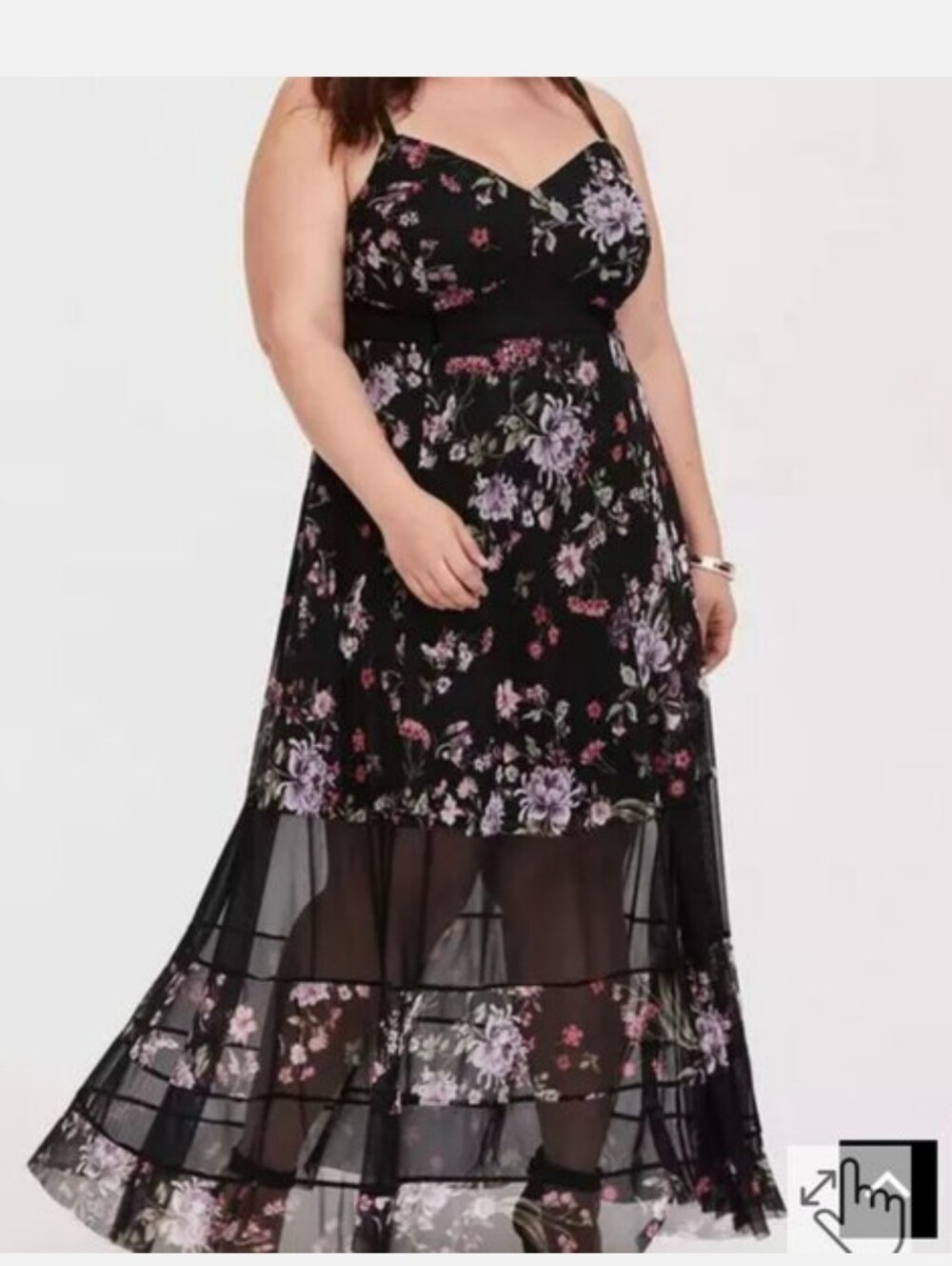 Torrid Plus Size Floral Mesh Maxi Dress Black Purple Sleeveless Size 3x